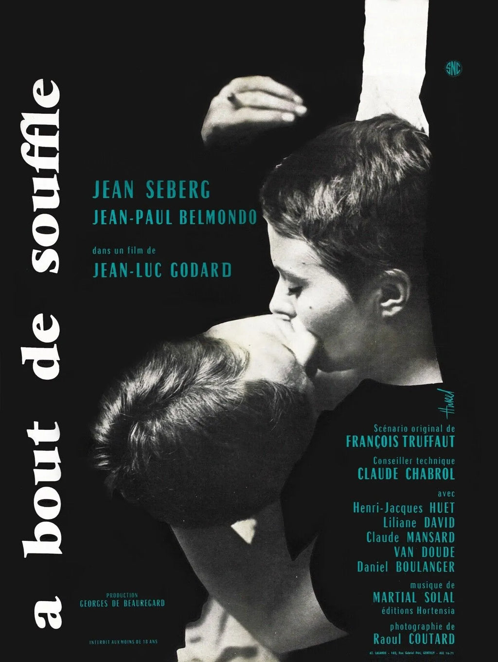 A BOUT DE SOUFFLE, JEAN-PAUL BELMONDO, 1960, REPRO MOVIE POSTER, VINTAGE, HQ