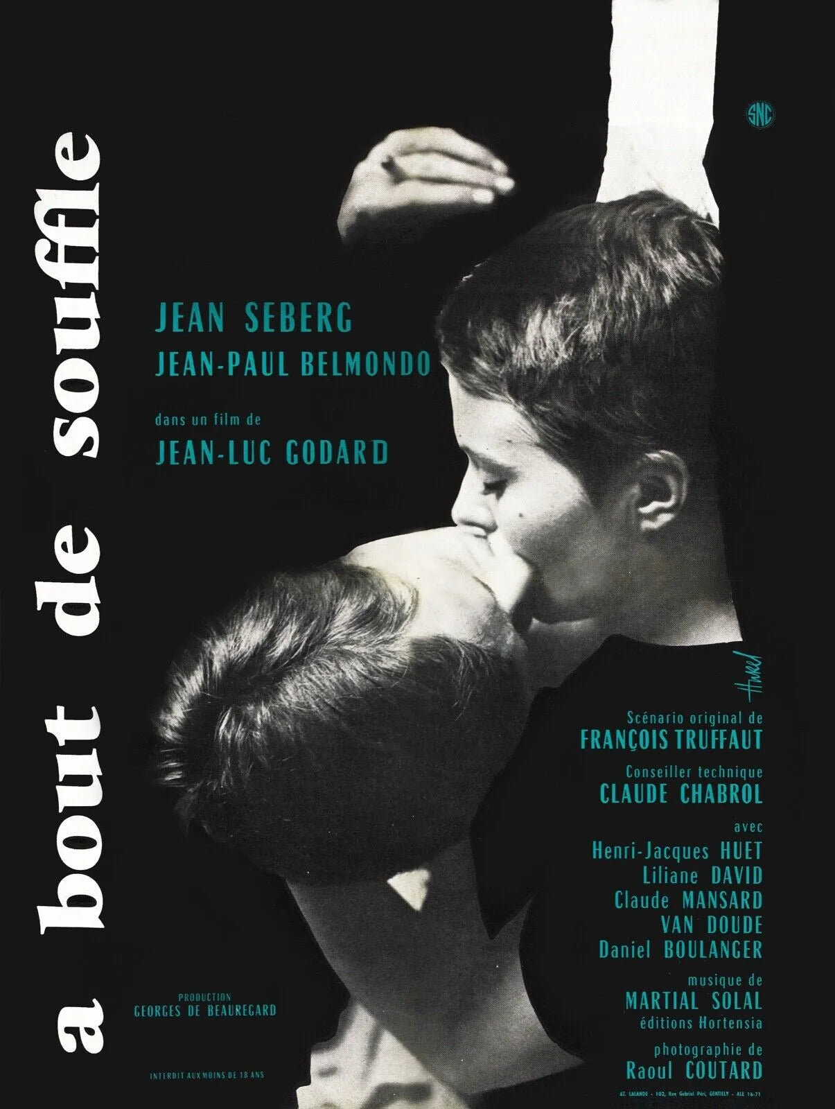 A BOUT DE SOUFFLE, JEAN-PAUL BELMONDO, 1960, REPRO MOVIE POSTER, VINTAGE, HQ