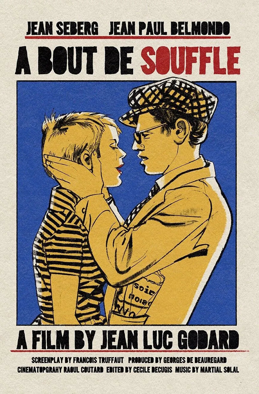 A BOUT DE SOUFFLE, JEAN-PAUL BELMONDO, 1960, REPRO MOVIE POSTER, VINTAGE, HQ