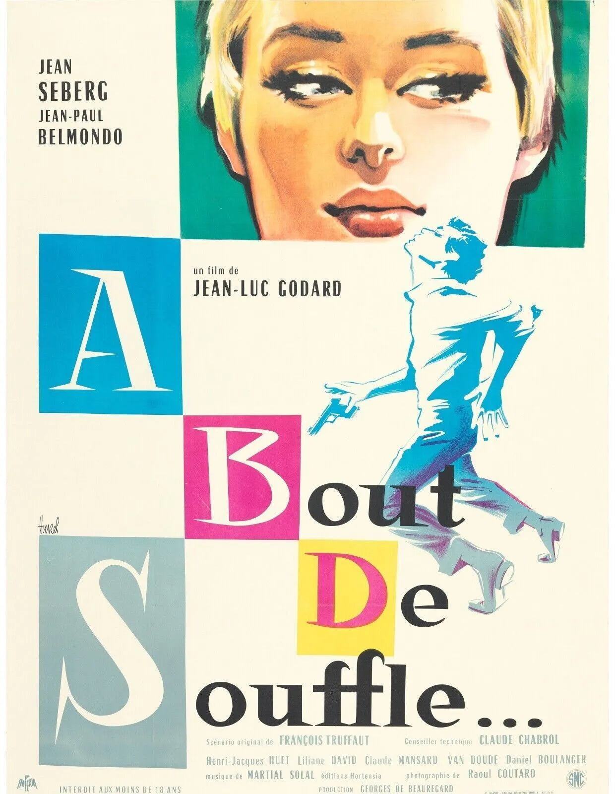 À BOUT DE SOUFFLE, JEAN SEBERG, 1960, REPRO MOVIE POSTER, VINTAGE, HQ