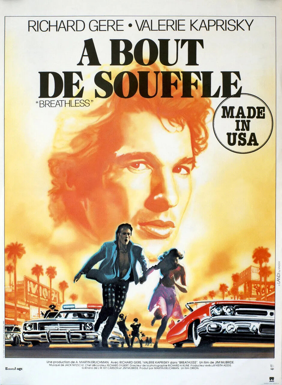 A BOUT DE SOUFFLE, RICHARD GERE, 1983, REPRO MOVIE POSTER, VINTAGE, HQ