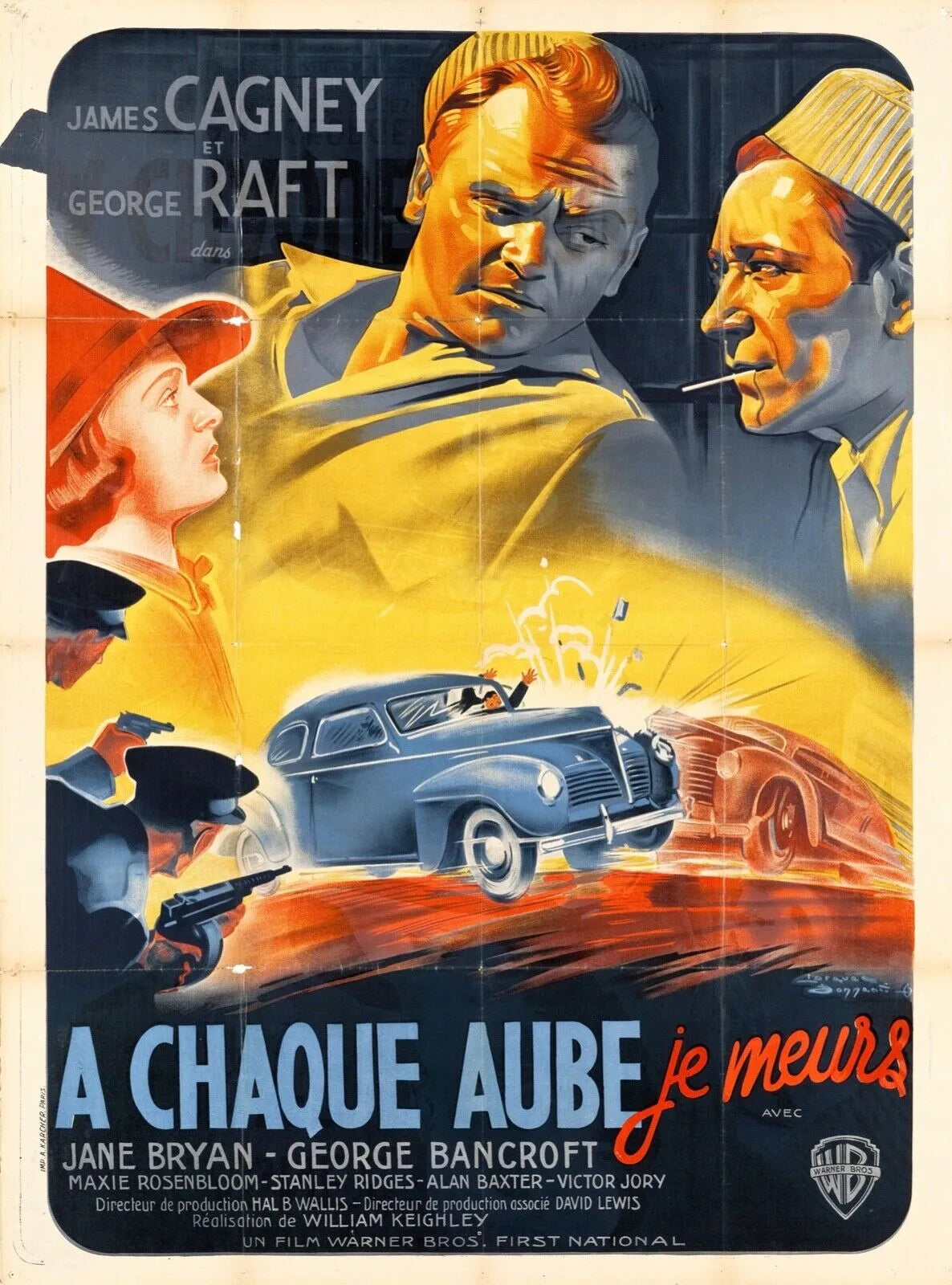 A CHAQUE AUBE JE MEURS, JAMES CAGNEY, 1939, REPRO MOVIE POSTER, VINTAGE, HQ
