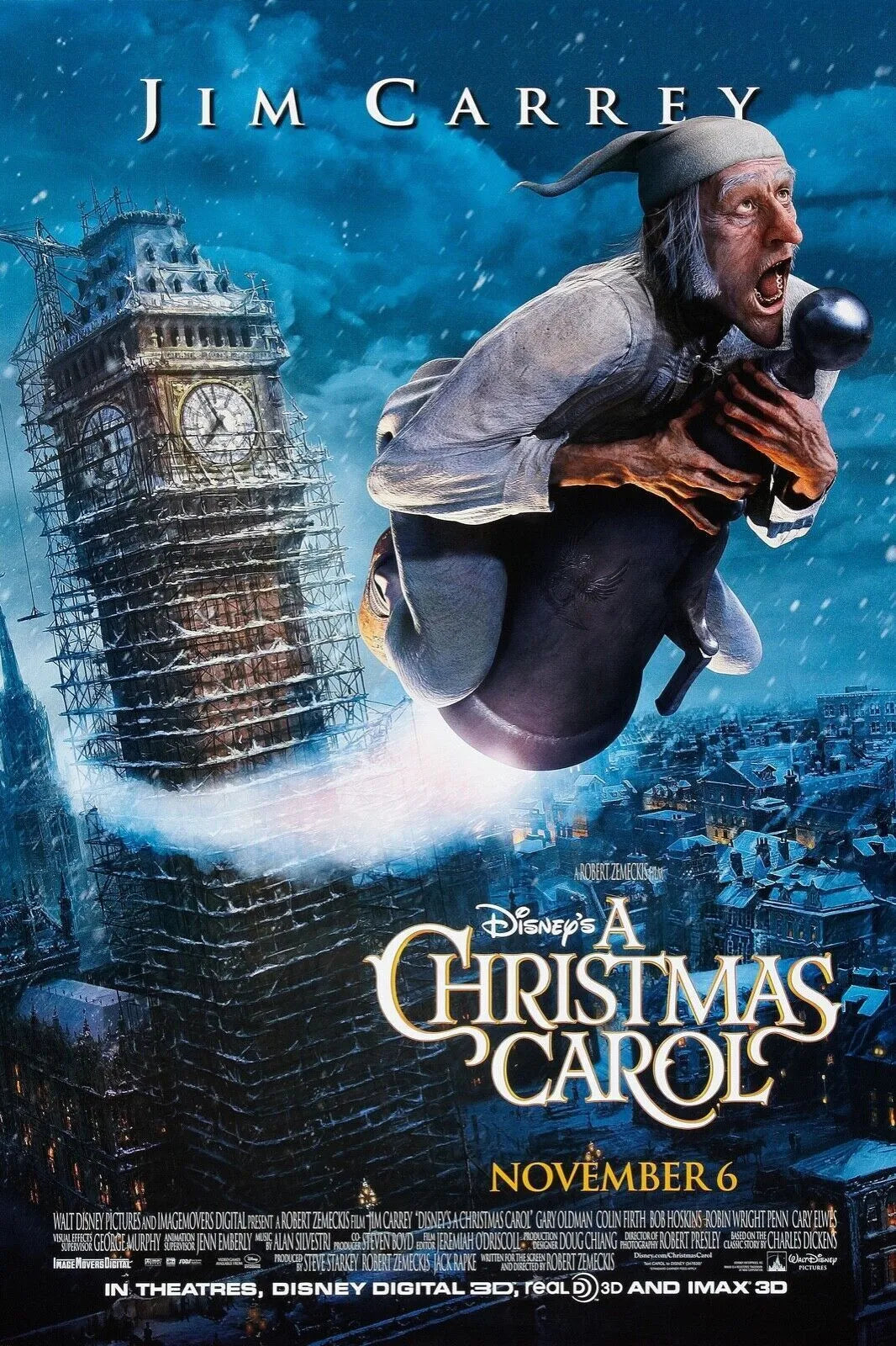 A CHRISTMAS CAROL, JIM CARREY, 2009, REPRO MOVIE POSTER, VINTAGE, HQ