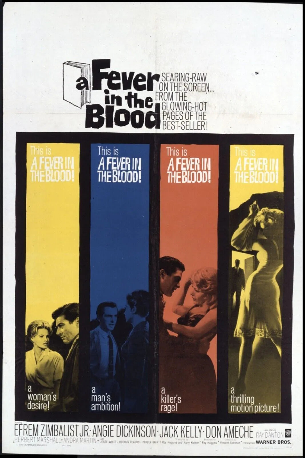 A FEVER IN THE BLOOD, EFRAM ZIMBALIST JR., 1961, REPRO MOVIE POSTER, VINTAGE, HQ