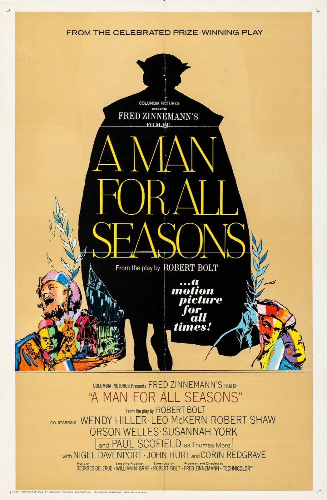 A MAN FOR ALL SEASONS, PAUL SCOFIELD, 1966, REPRO MOVIE POSTER, VINTAGE, HQ