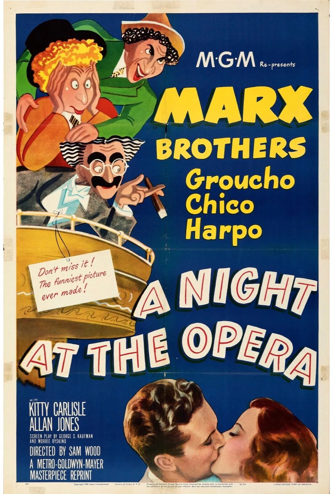 A NIGHT AT THE OPERA, MARX BROTHERS, 1935, REPRO MOVIE POSTER, VINTAGE, HQ