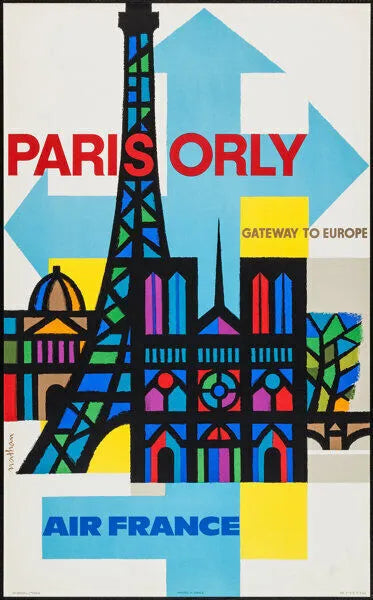 AIR FRANCE, PARIS ORLY, GATEWAY TO EUROPE, REPRO PUBLICITY POSTER, VINTAGE, HQ