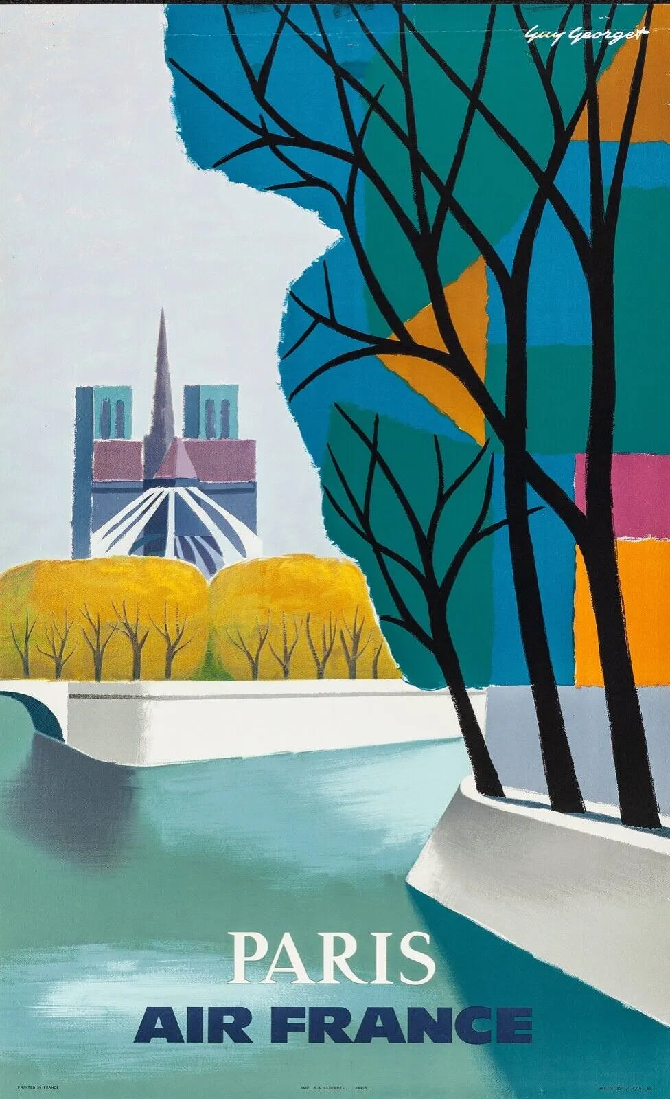 AIR FRANCE, PARIS, REPRO PUBLICITY POSTER, VINTAGE, HQ