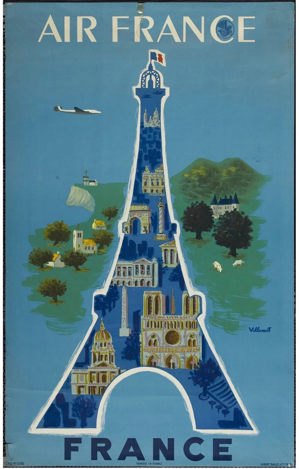 AIR FRANCE, TOUR EIFFEL, FRANCE, REPRO TRAVEL POSTER, VINTAGE, HQ