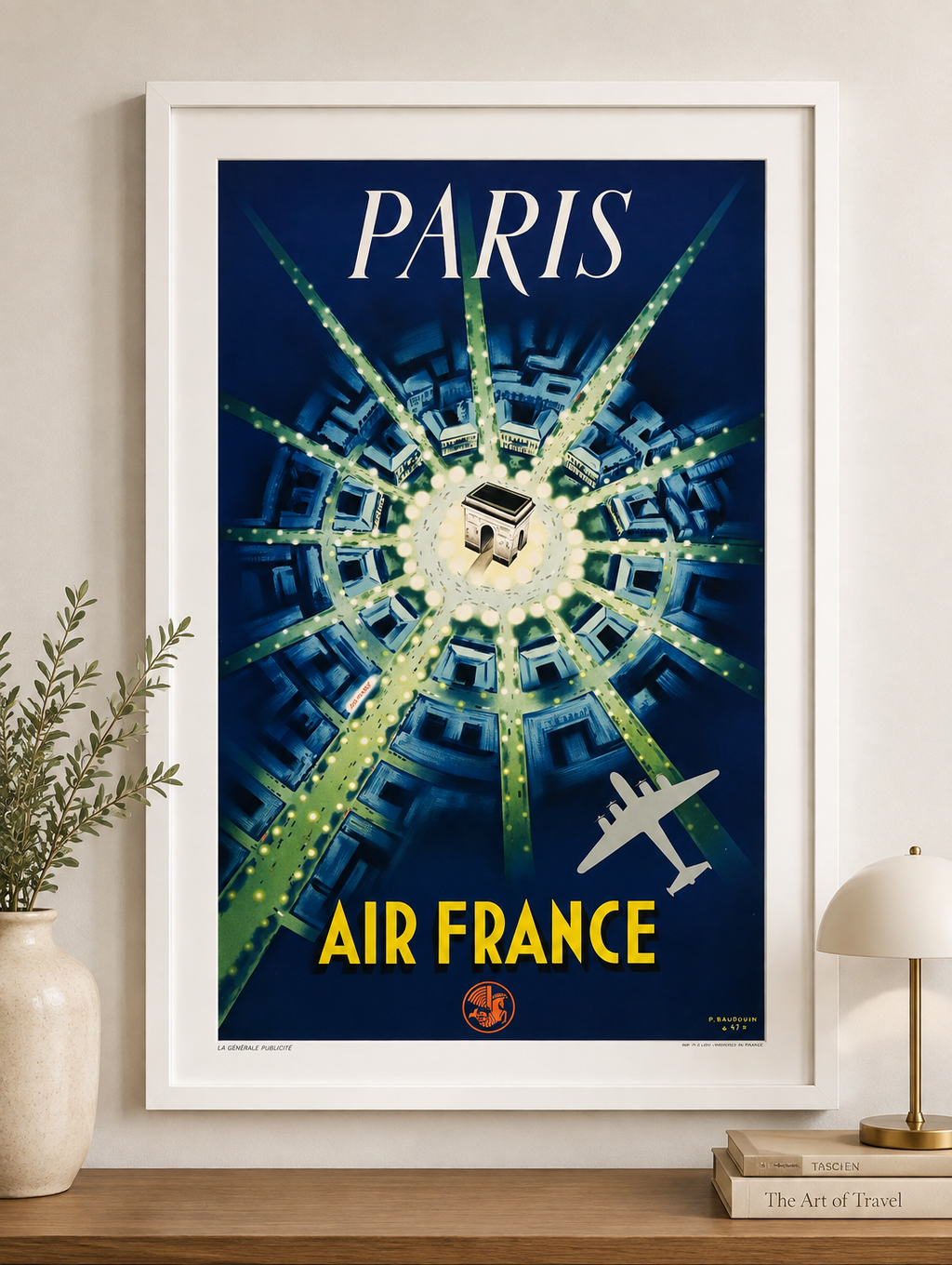 AIR FRANCE, PARÍS, ARCO DE TRIUNFO, CARTEL DE PUBLICIDAD REPRO, VINTAGE, HQ