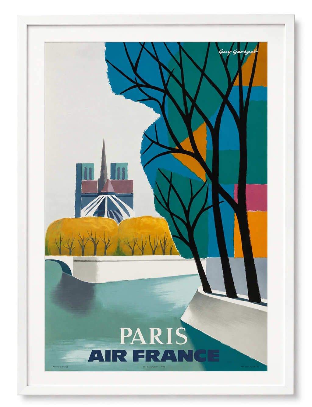 AIR FRANCE, PARIS, REPRO PUBLICITY POSTER, VINTAGE, HQ