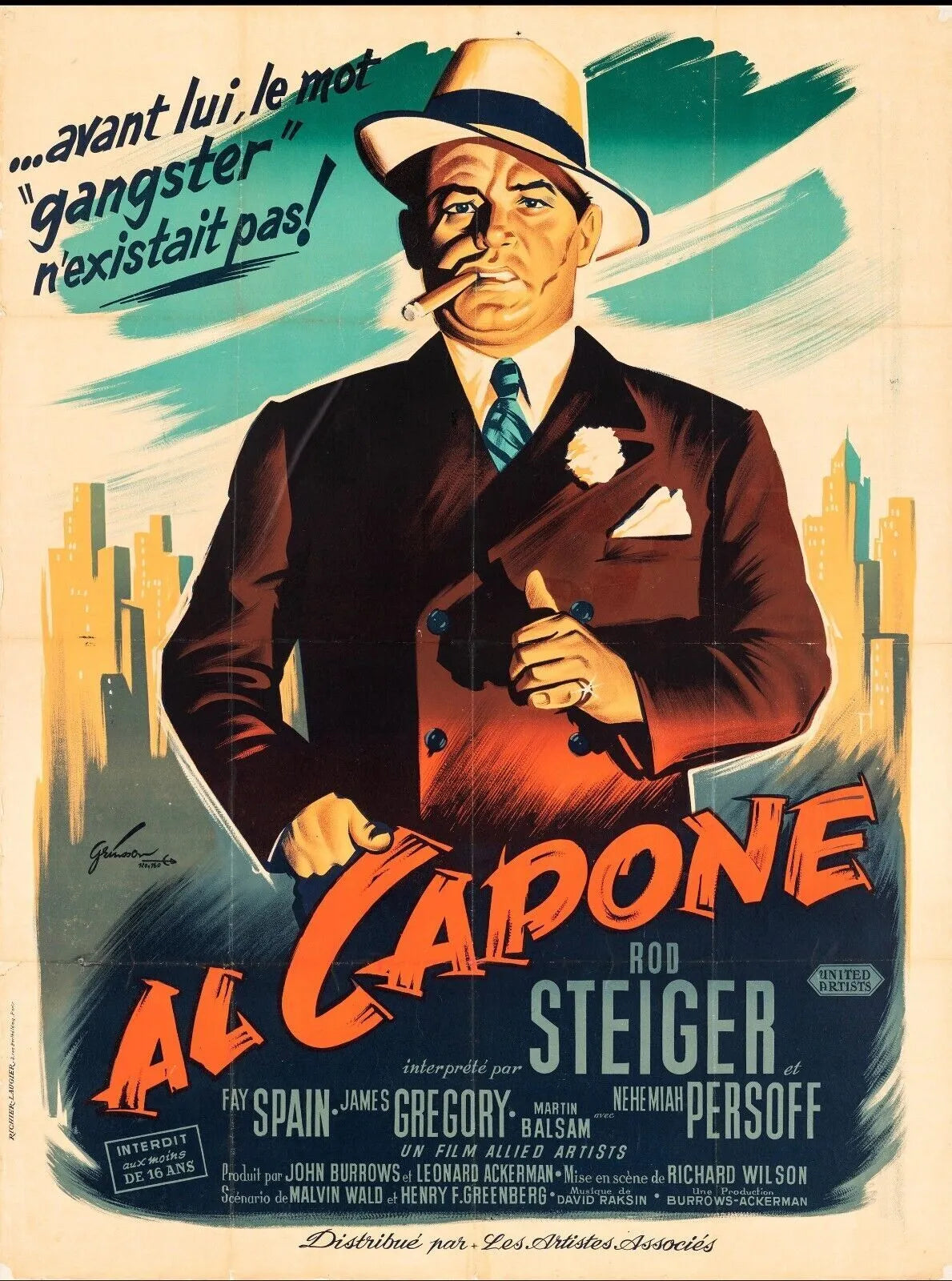 AL CAPONE, ROD STEIGER, 1959, REPRO MOVIE POSTER, VINTAGE, HQ
