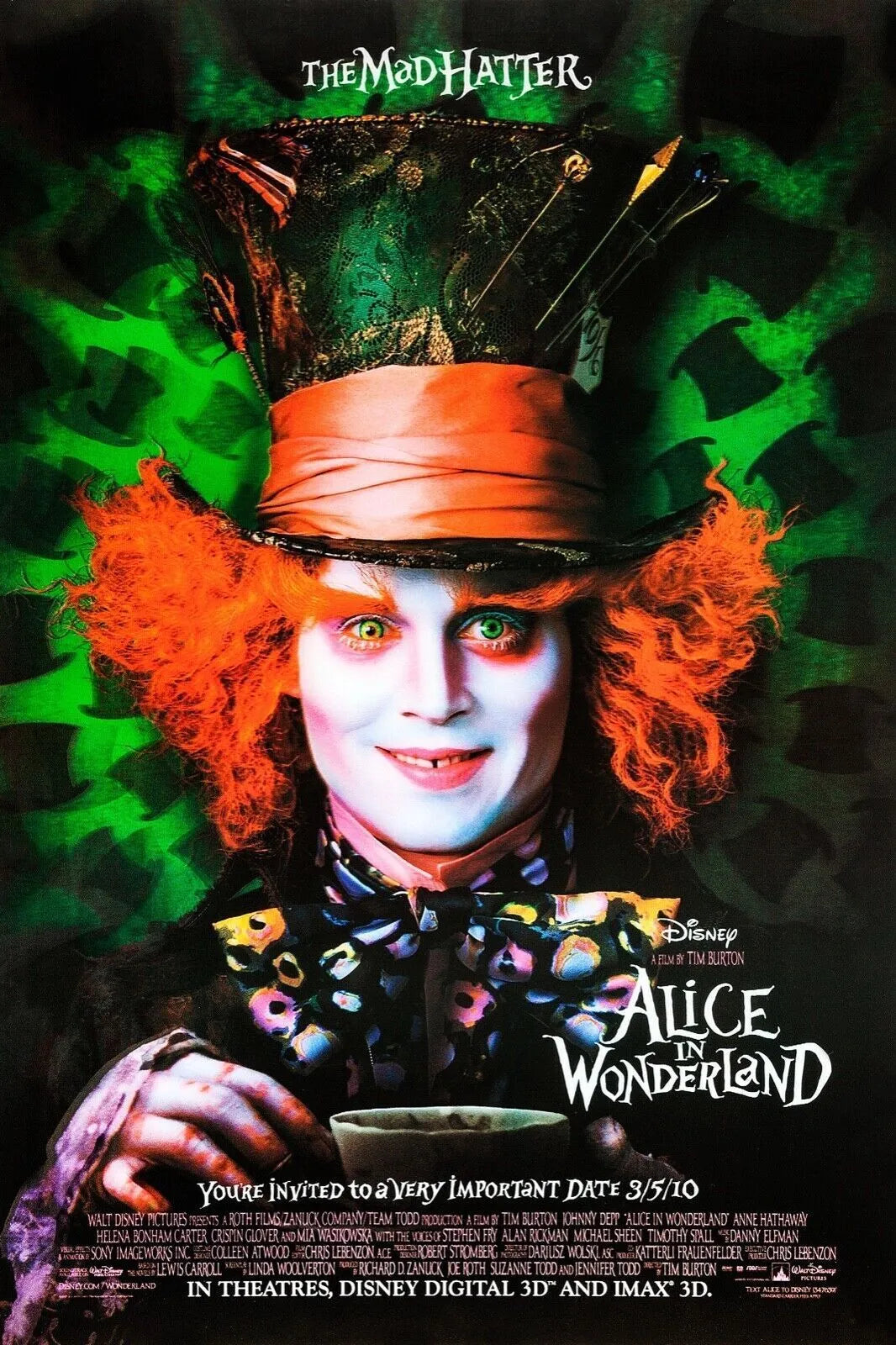 ALICE IN WONDERLAND, MIA WASIKOWSKA, 2010, REPRO MOVIE POSTER, VINTAGE, HQ
