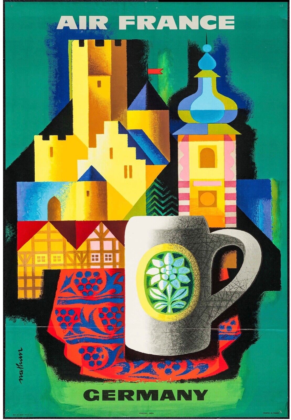 ALLEMAGNE, AIR FRANCE, AVION, REPRO TRAVEL PUBLICITY POSTER, VINTAGE, HQ