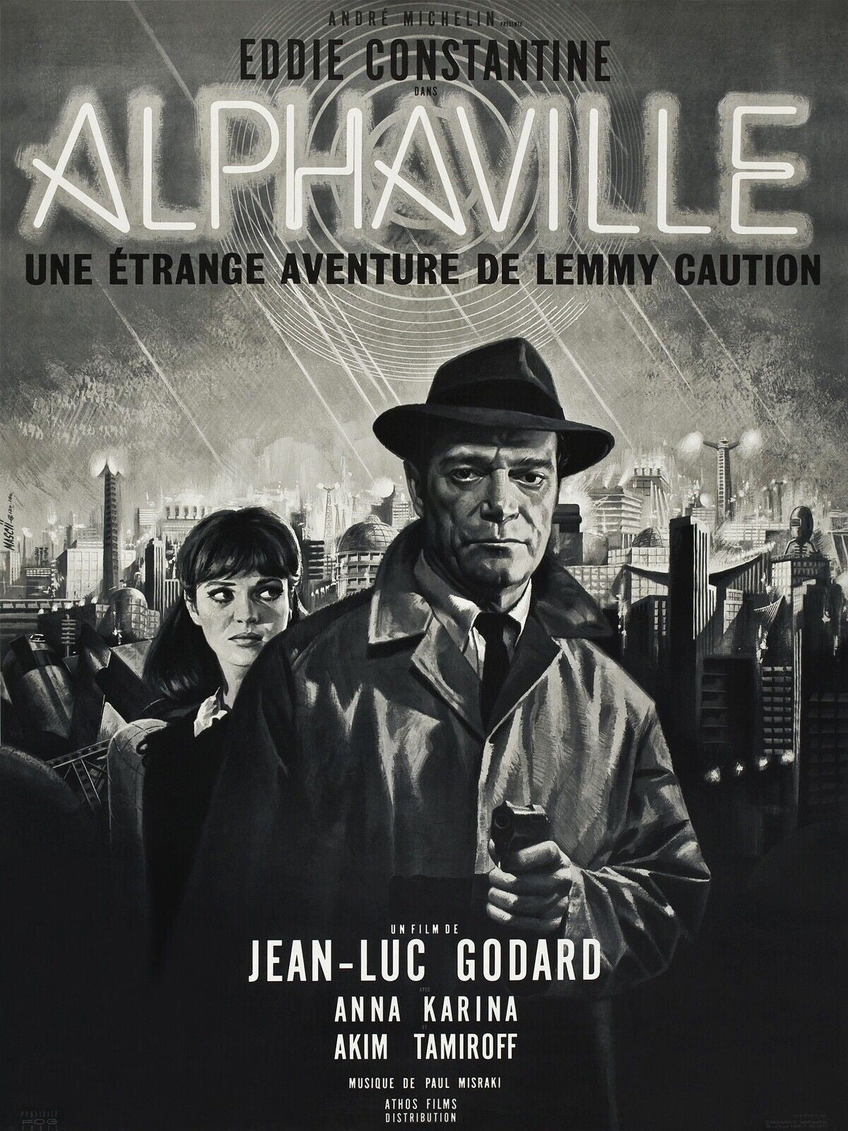 ALPHAVILLE, EDDIE CONSTANTINE, 1965, REPRO MOVIE POSTER, VINTAGE, HQ