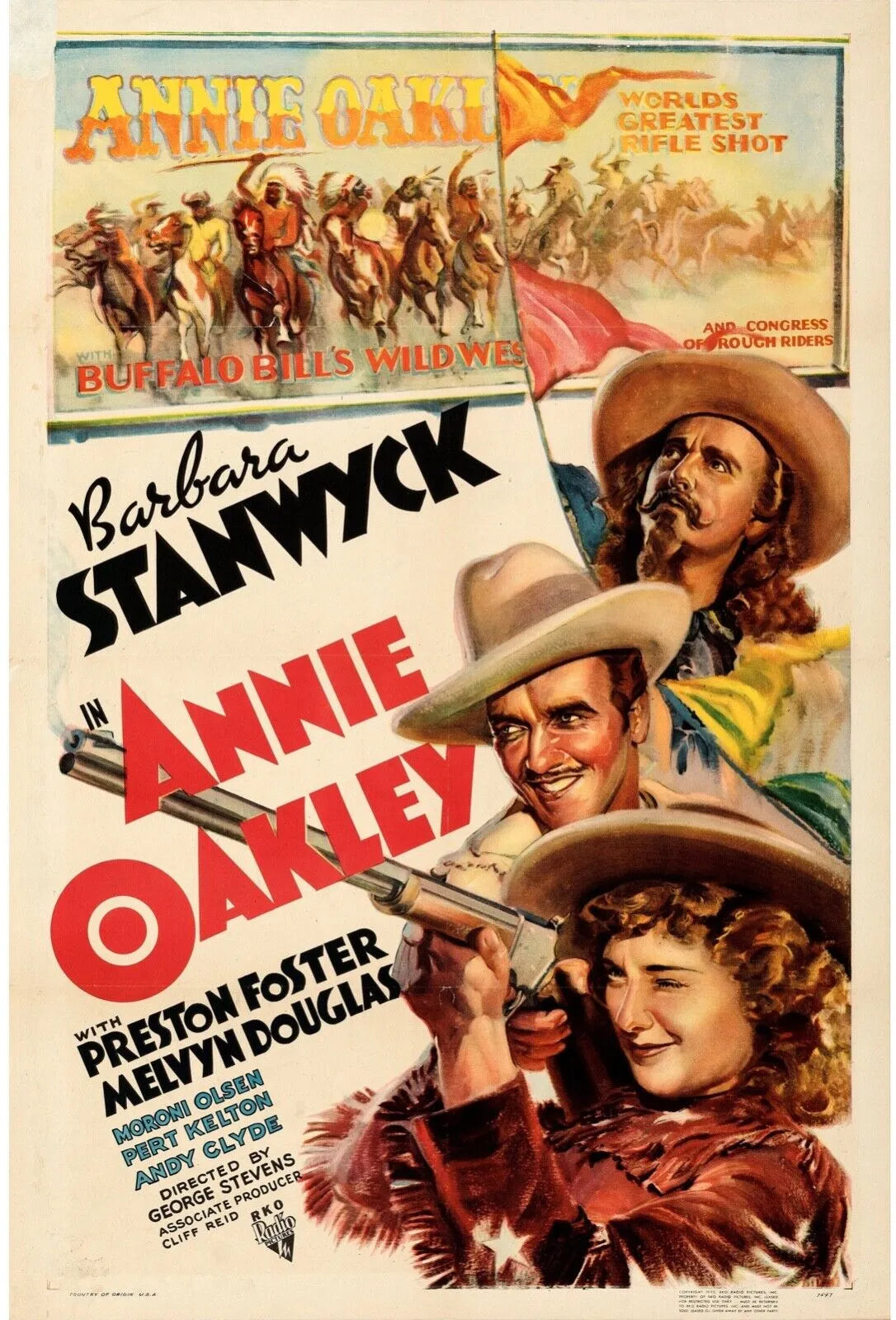 ANNIE OAKLEY, BARBARA STANWYCK, 1935, REPRO MOVIE POSTER, VINTAGE, HQ