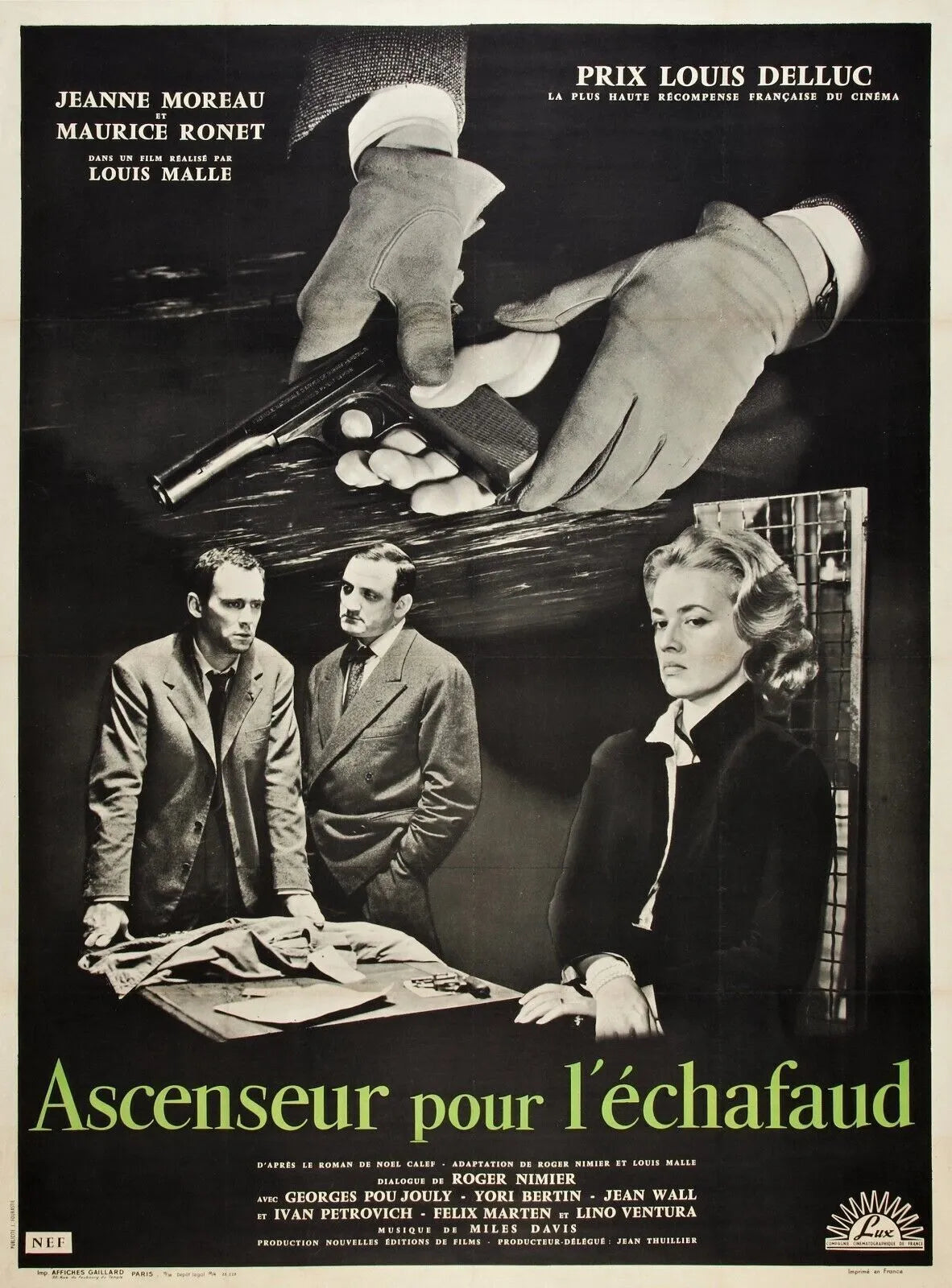 ASCENSEUR POUR L’ÉCHAFAUD, JEANNE MOREAU, 1958, REPRO MOVIE POSTER, VINTAGE, HQ