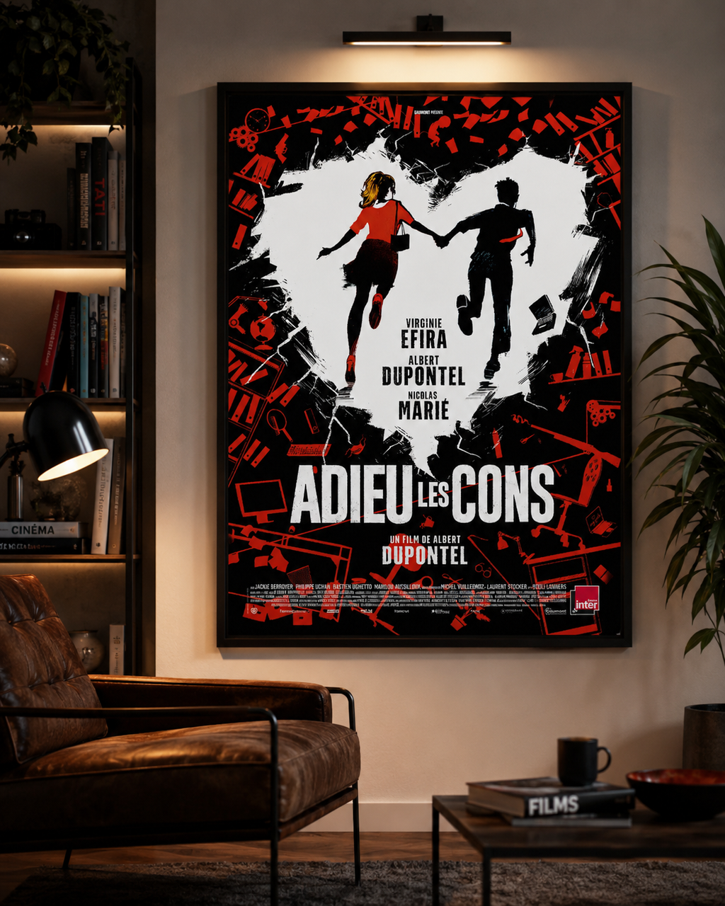 Affiche du film Adieu les Cons (2020) d’Albert Dupontel avec Virginie Efira. Comédie dramatique récompensée aux César. Reproduction HQ.