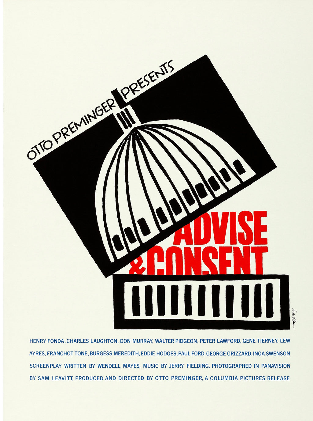 Affiche du film Advise & Consent (1962) d’Otto Preminger avec Henry Fonda. Drame politique culte. Reproduction HQ – Poster Hub Studio.