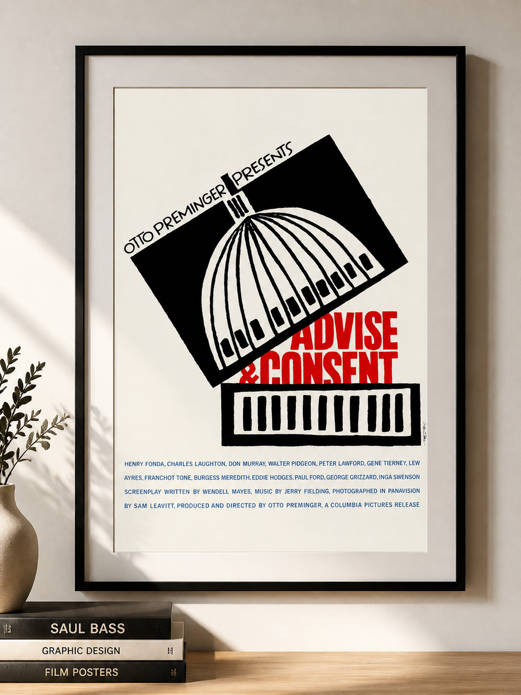 Affiche du film Advise & Consent (1962) d’Otto Preminger avec Henry Fonda. Drame politique culte. Reproduction HQ – Poster Hub Studio.