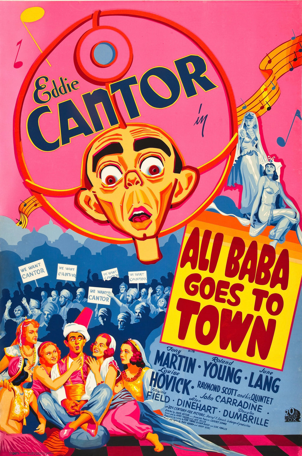 Affiche vintage Ali Baba Goes to Town (1937) avec Eddie Cantor. Comédie musicale colorée et rétro – reproduction HQ.