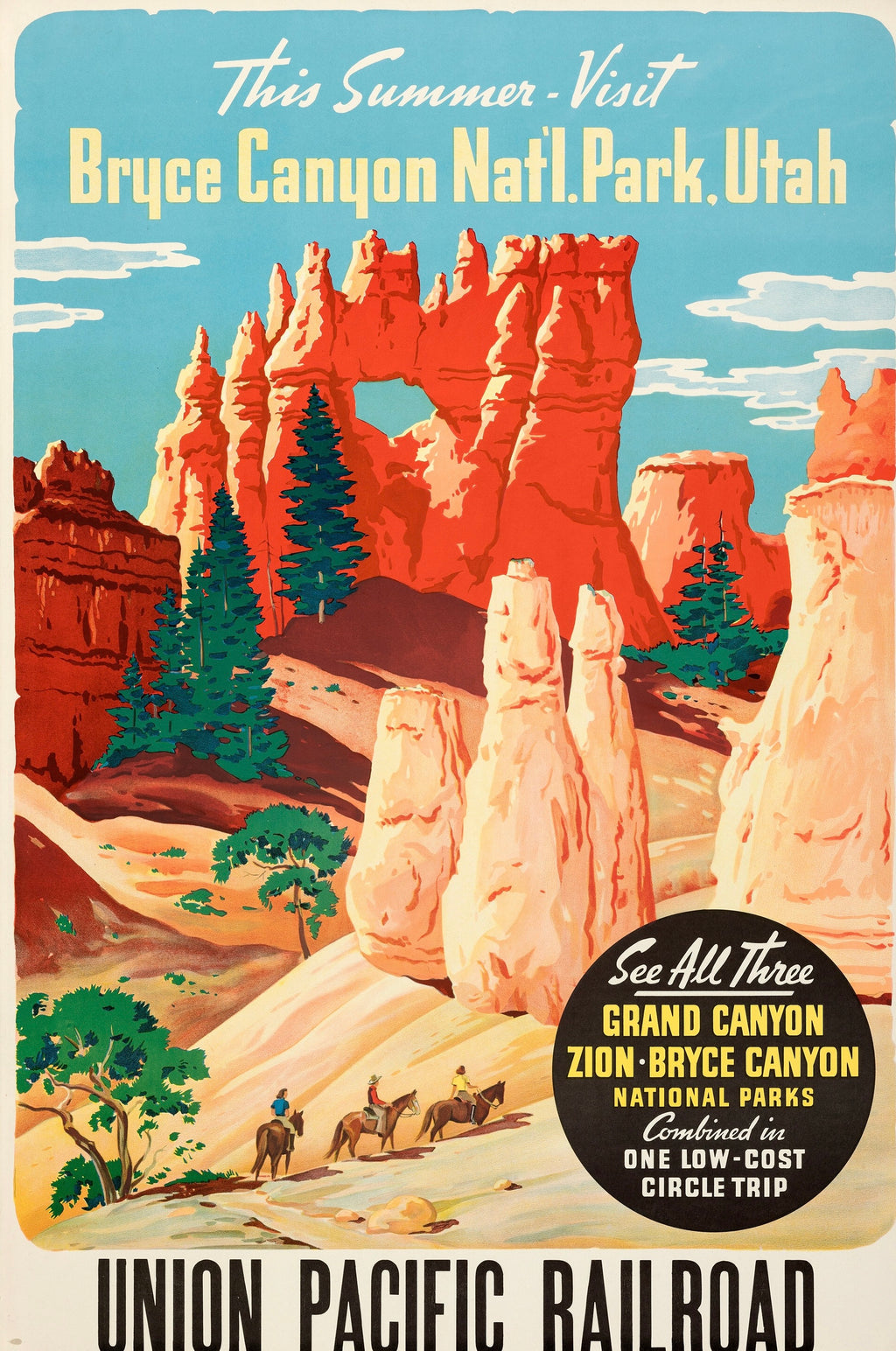Affiche vintage Bryce Canyon National Park Utah. Illustration rétro des parcs américains. Reproduction HQ – Poster Hub Studio.