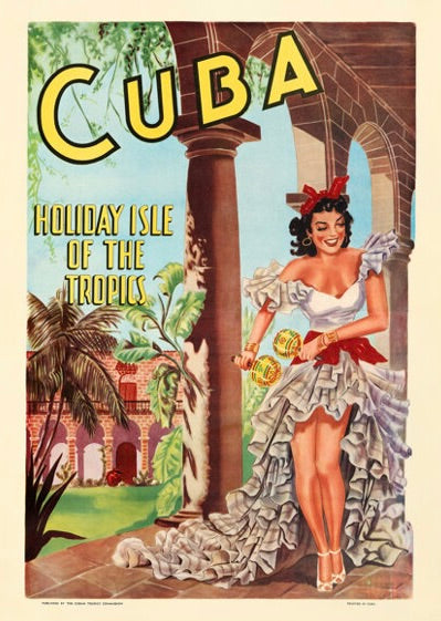 
Affiche vintage Cuba tropicale. Illustration colorée ambiance Caraïbes. Reproduction HQ – Poster Hub Studio.