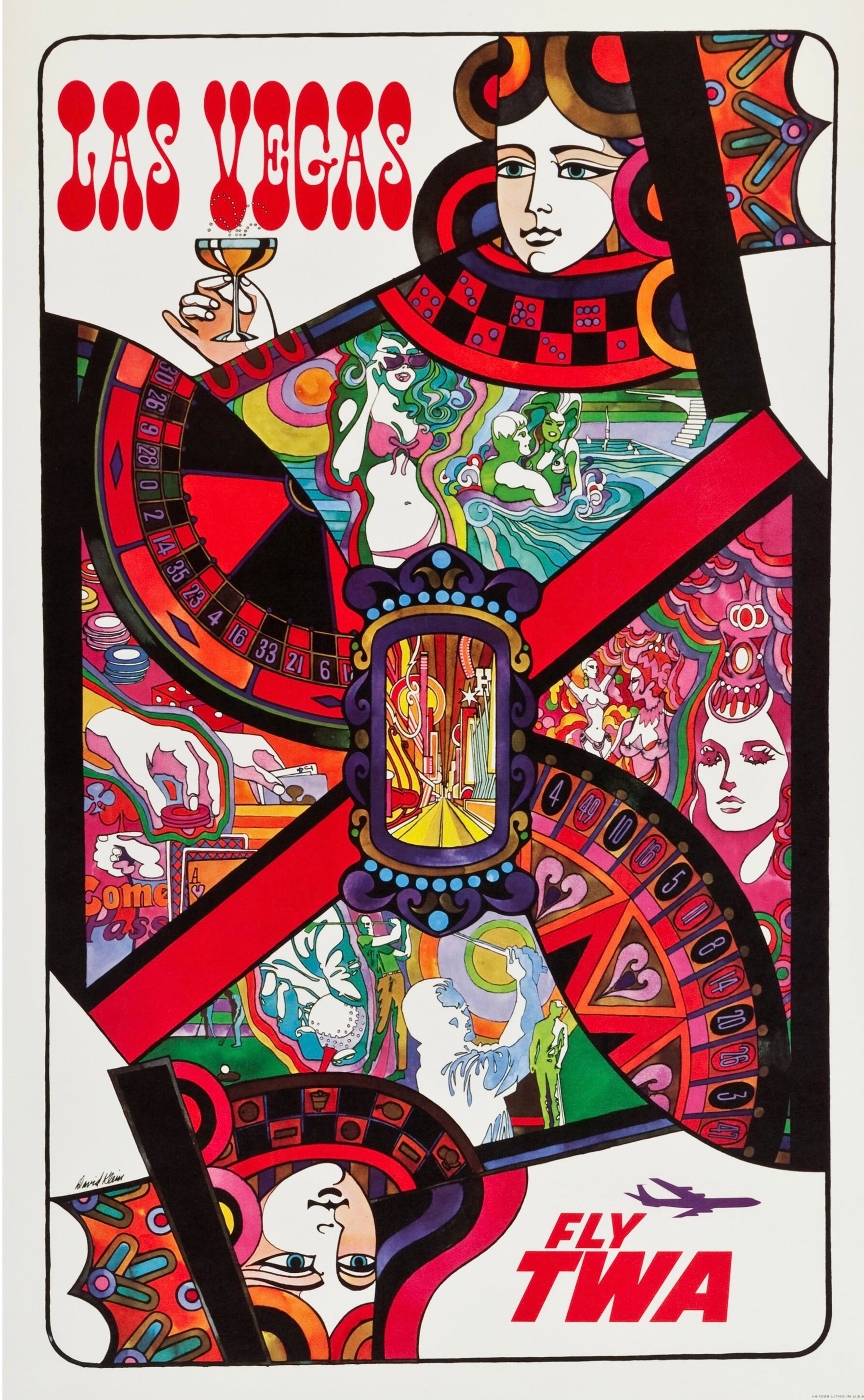 LAS VEGAS – AFFICHE VINTAGE TWA – CASINO JEU – VOYAGE USA – REPRODUCTION – POSTER HUB STUDIO – HQ