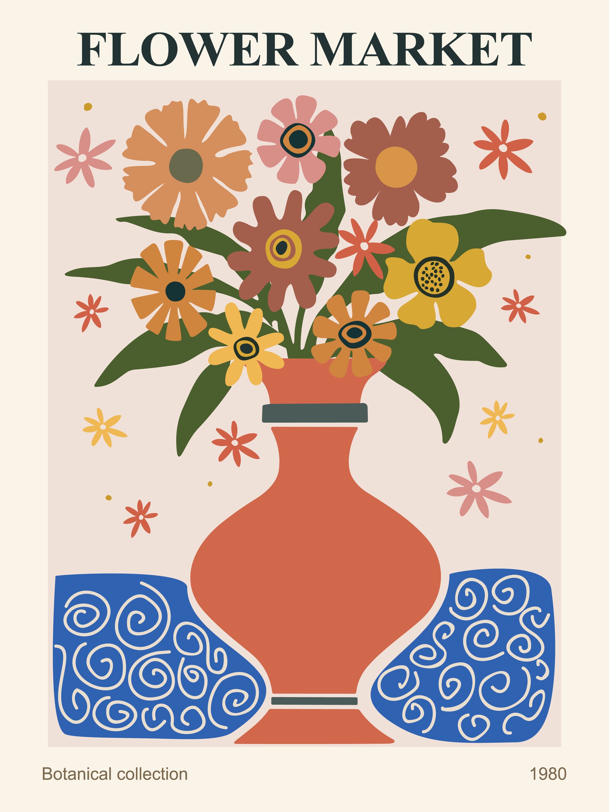 FLORAL POSTER - FLOWER MARKET - REPRO POSTER, VINTAGE, HQ.
