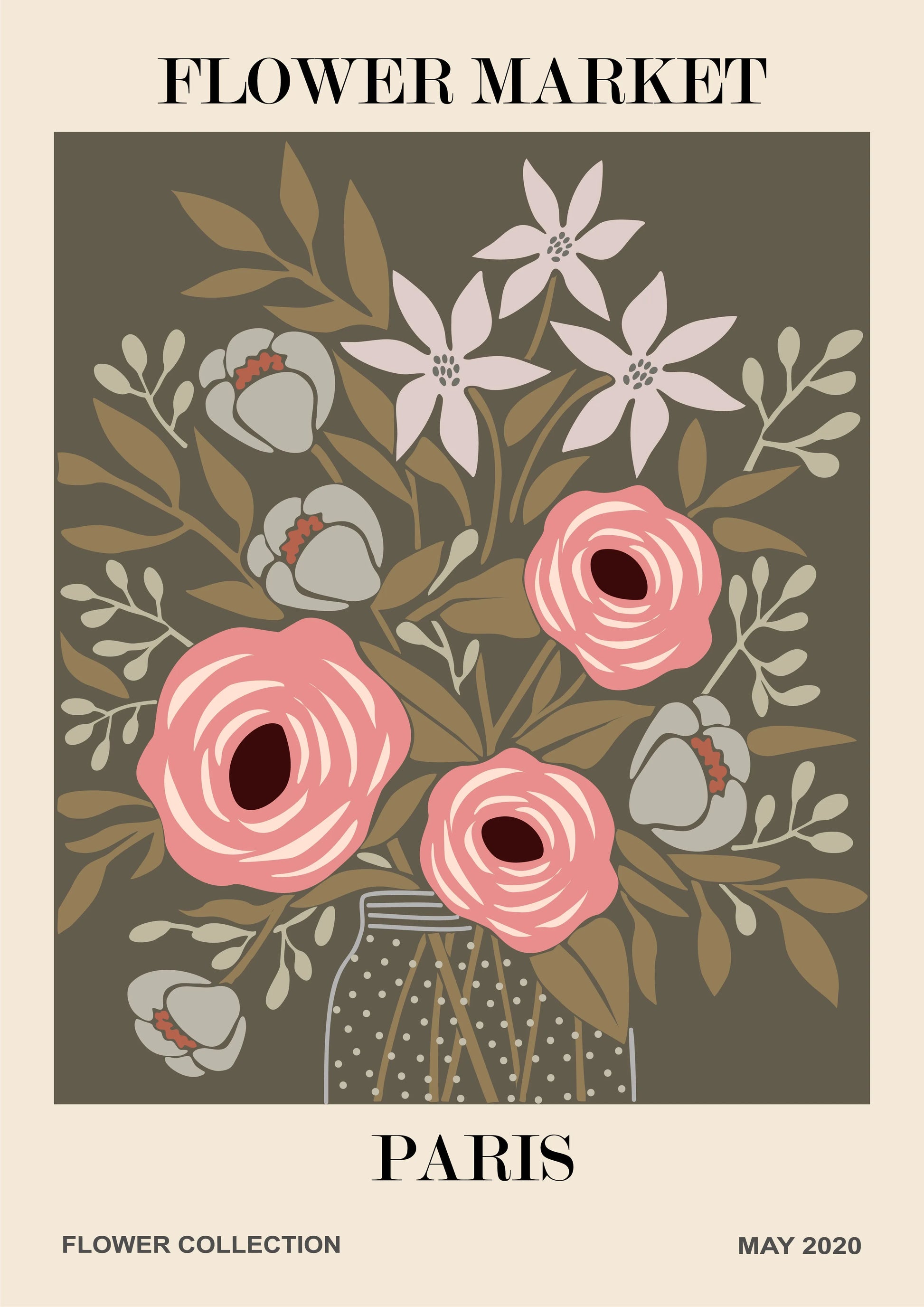 MERCADO DE FLORES - PARÍS, REPRODUCCIÓN DE CARTEL, VINTAGE, HQ.