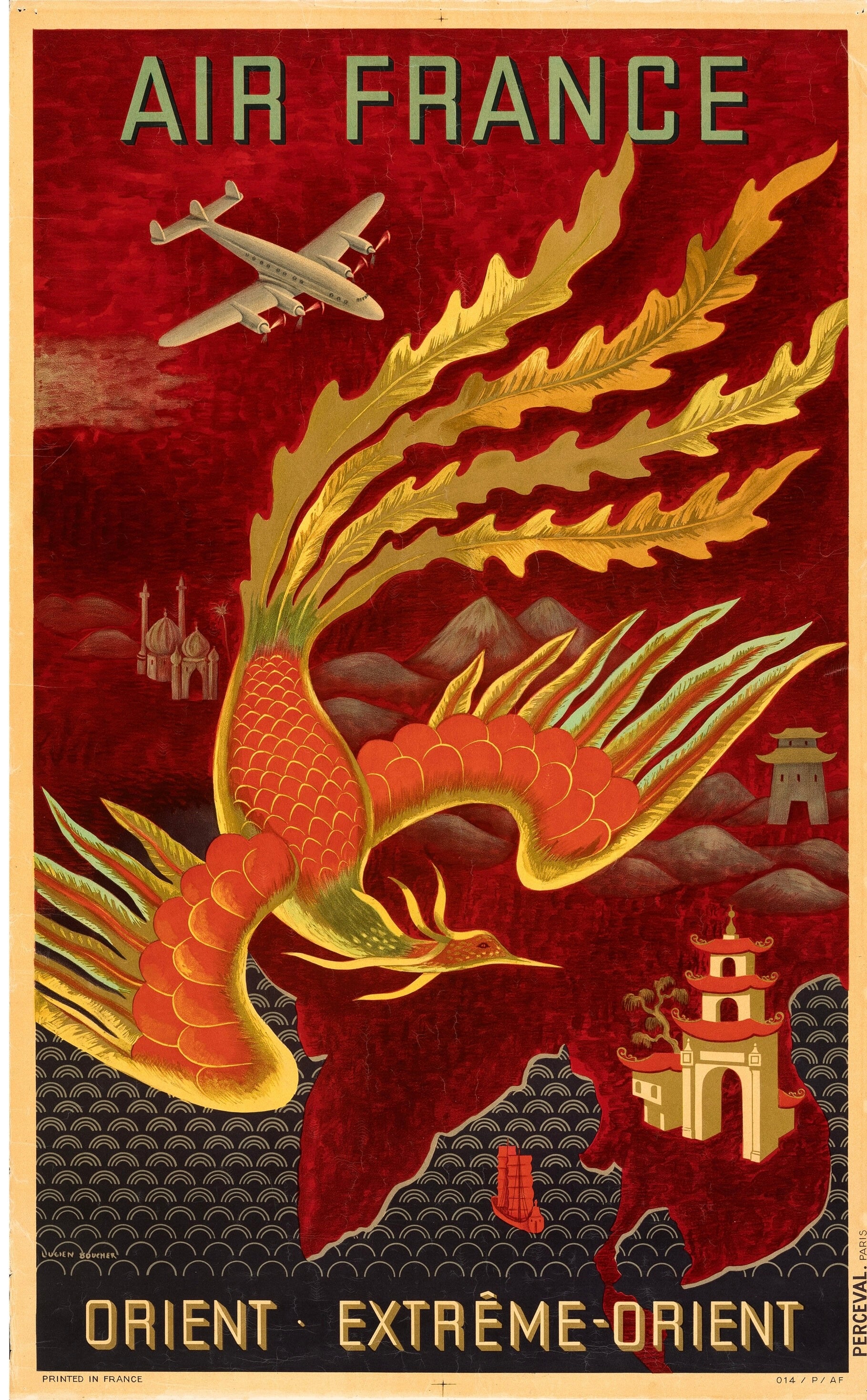 AIR FRANCE – L’ORIENT – ANNÉES 1950,  AFFICHE VINTAGE PUBLICITÉ RÉTRO, HQ