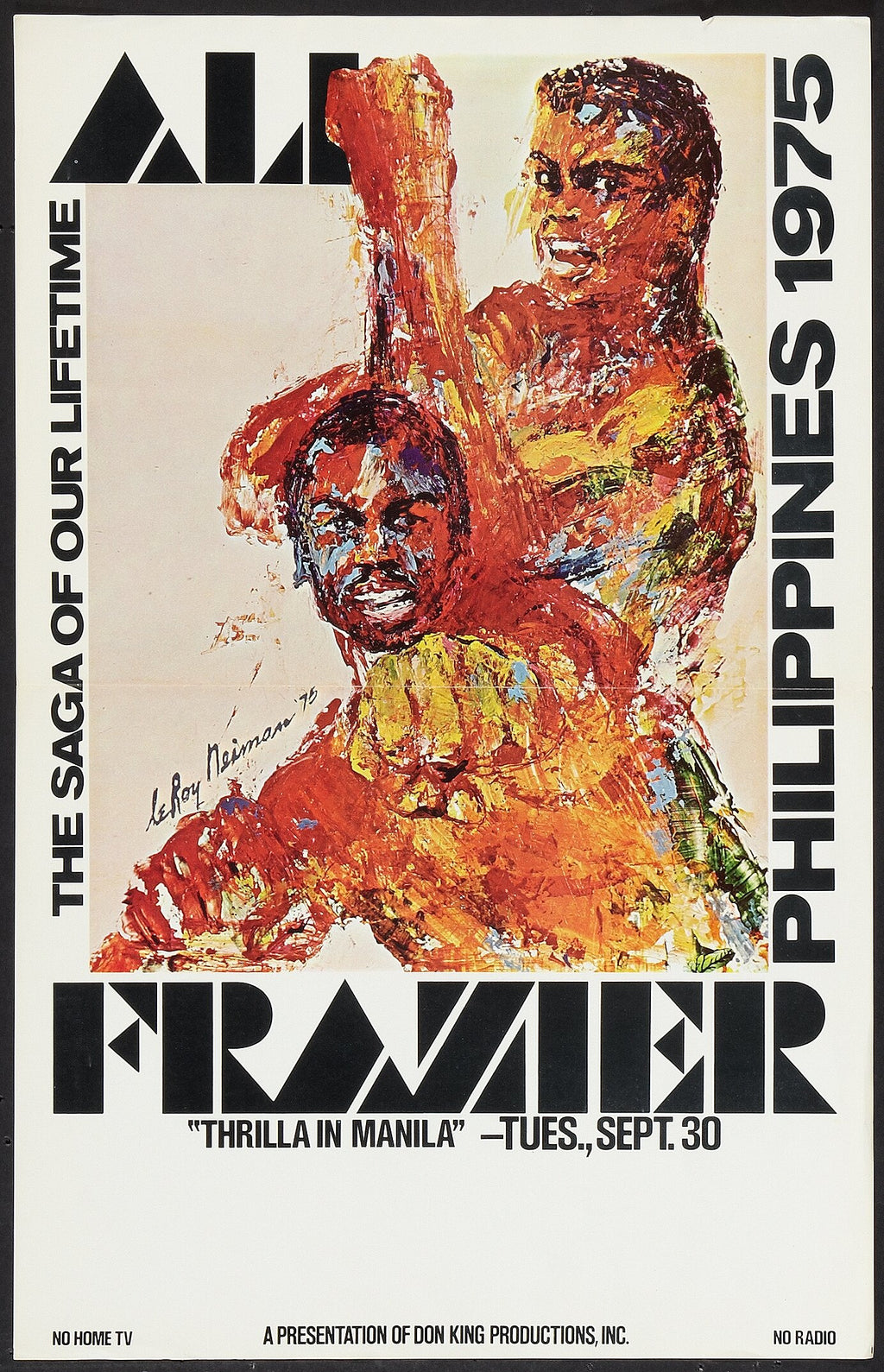 Affiche mythique Ali vs Frazier – Thrilla in Manila (1975). Combat légendaire de boxe. Poster vintage reproduction HQ – Poster Hub Studio.