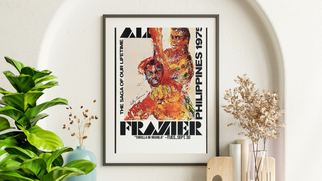 Affiche mythique Ali vs Frazier – Thrilla in Manila (1975). Combat légendaire de boxe. Poster vintage reproduction HQ – Poster Hub Studio.