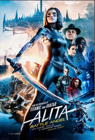 Affiche du film Alita: Battle Angel (2019) avec Rosa Salazar. Film de science-fiction spectaculaire. Reproduction HQ – Poster Hub Studio.