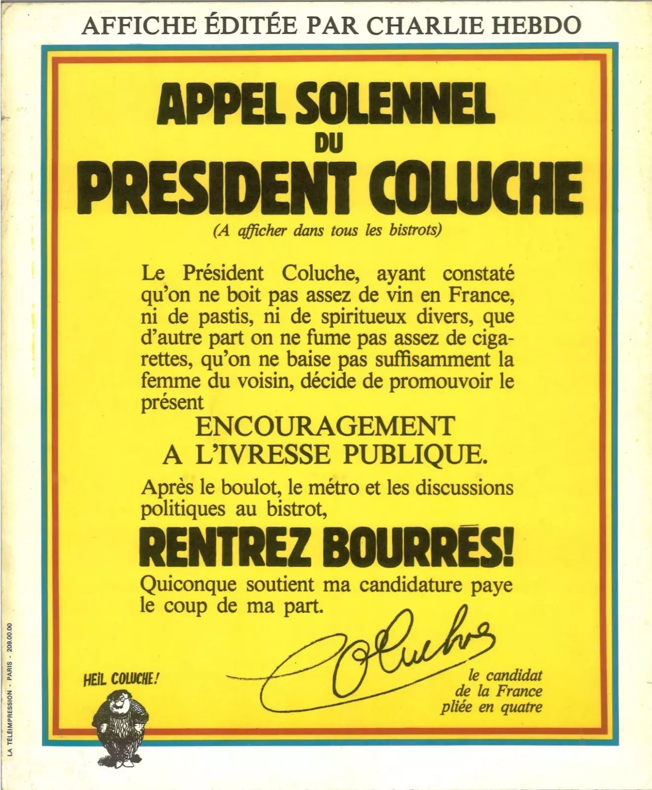 Appel Sollanel Du Président Coluche – Affiche Vintage Cinéma Rétro | Poster HUB STUDIO
