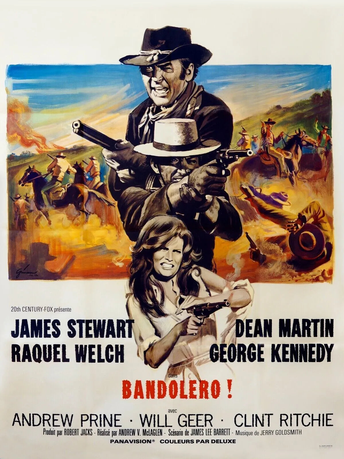 BANDOLERO !, JAMES STEWART, 1968, REPRO MOVIE POSTER, VINTAGE, HQ
