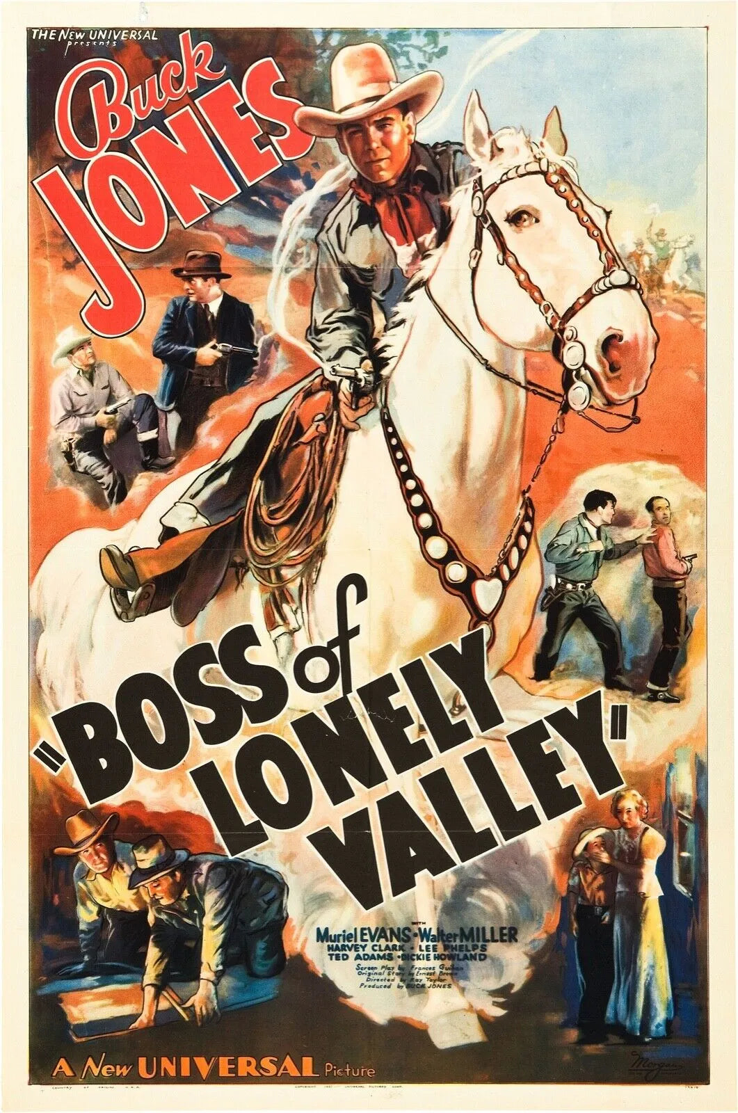 BOSS OF LONELY VALLEY, BUCK JONES, 1937, REPRO MOVIE POSTER, VINTAGE, HQ