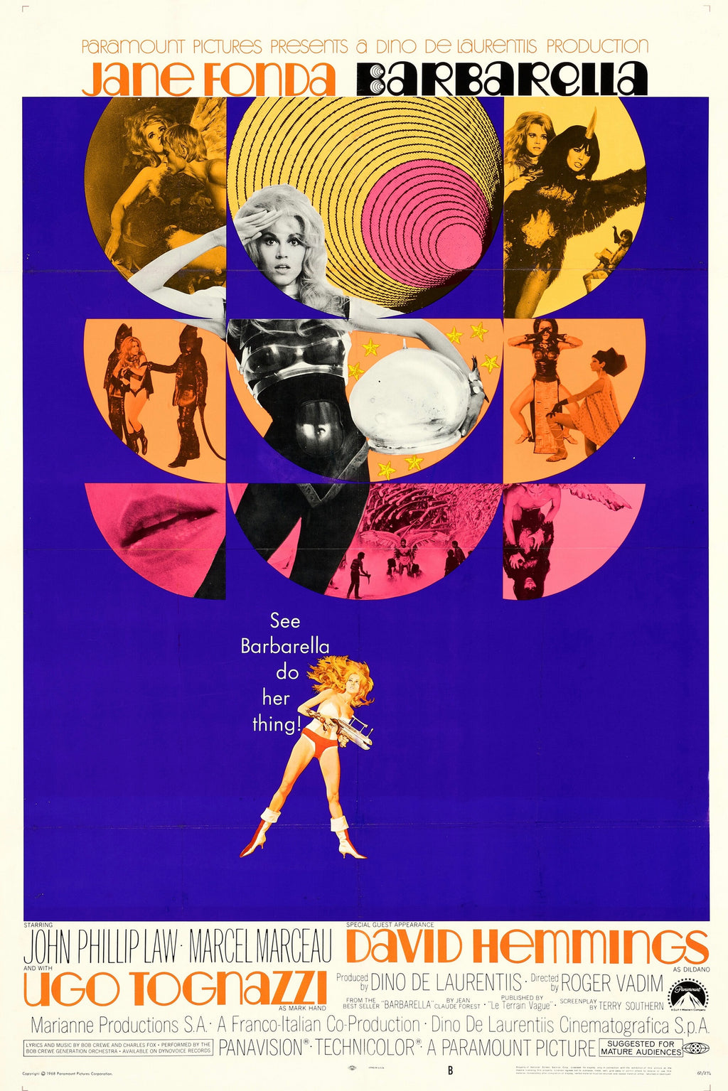 Affiche du film Barbarella (1968) de Roger Vadim avec Jane Fonda. Film culte de science-fiction. Reproduction HQ – Poster Hub Studio.