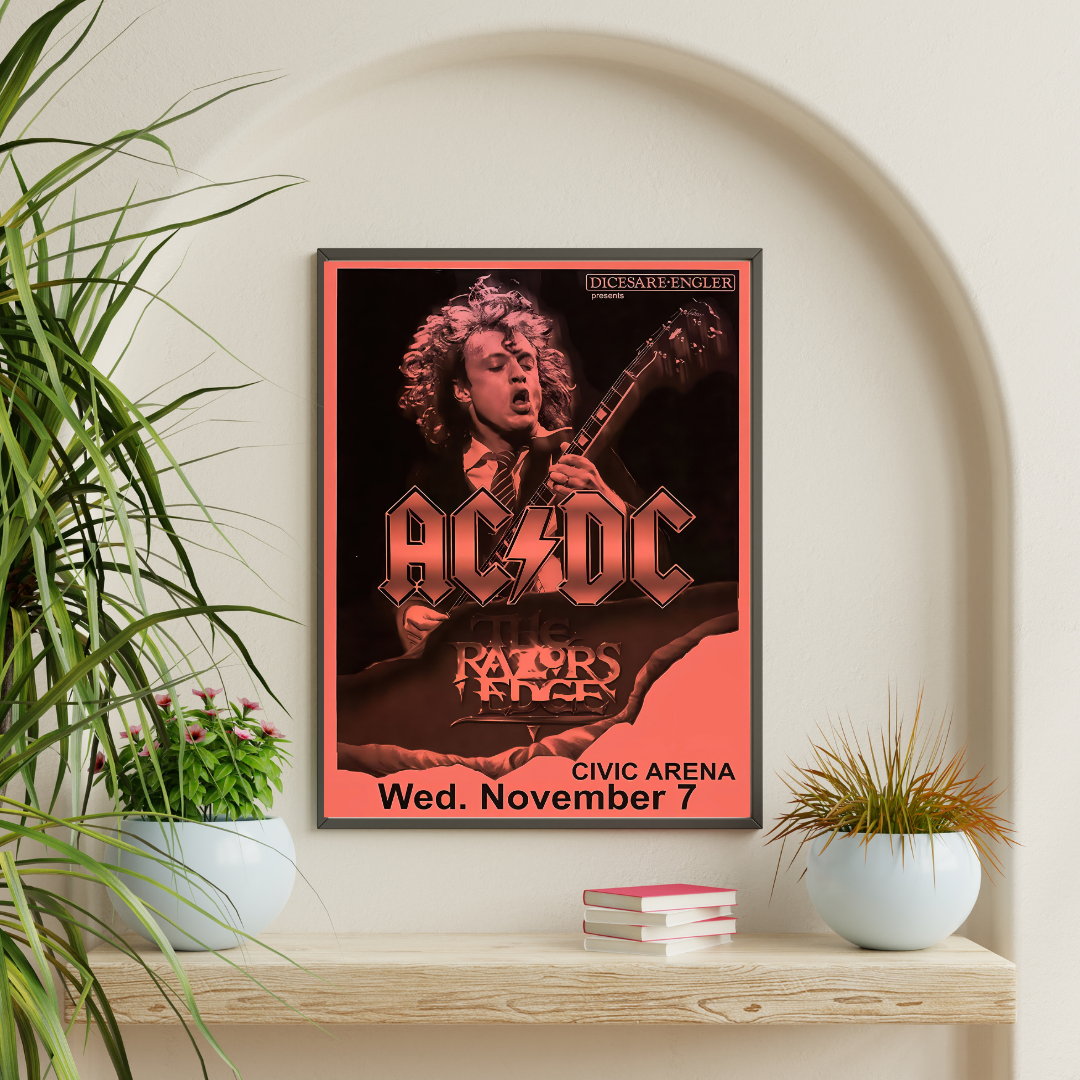 Framed poster ac dc the razors edge affiche concert rock vintage angus young decoration murale
