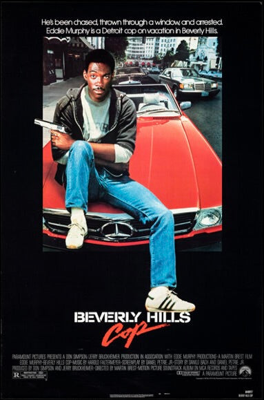 Affiche du film Beverly Hills Cop (1984) avec Eddie Murphy. Comédie d’action culte des années 80. Reproduction HQ – Poster Hub Studio.