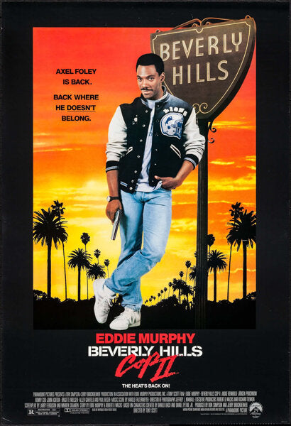 Affiche du film Beverly Hills Cop II (1987) avec Eddie Murphy. Comédie d’action culte des années 80. Reproduction HQ – Poster Hub Studio.