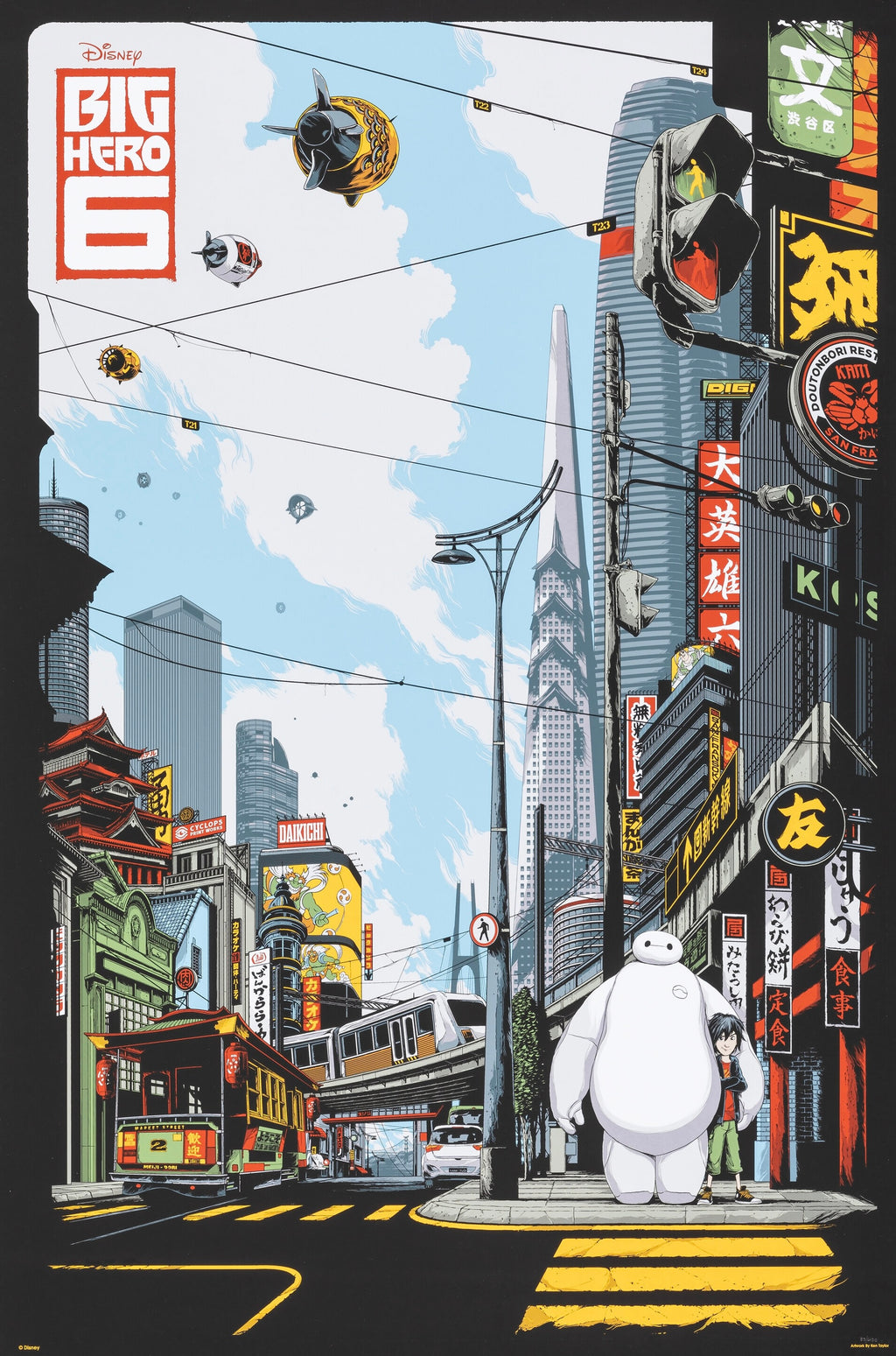 Affiche Big Hero 6 (2014) Disney avec Baymax. Film d’animation science-fiction culte. Reproduction HQ – Poster Hub Studio.