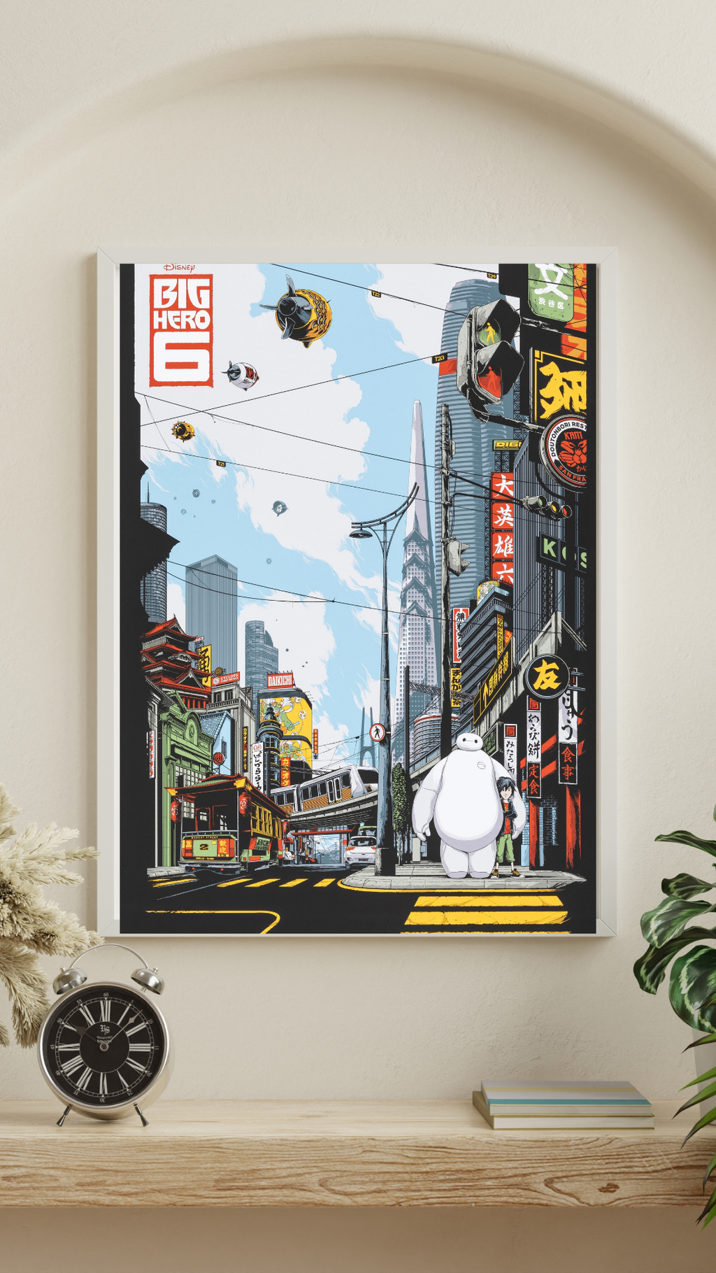 Affiche Big Hero 6 (2014) Disney avec Baymax. Film d’animation science-fiction culte. Reproduction HQ – Poster Hub Studio.