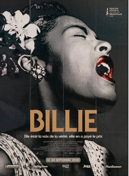Affiche du documentaire Billie (2019) sur Billie Holiday. Icône du jazz et destin tragique. Reproduction HQ – Poster Hub Studio.