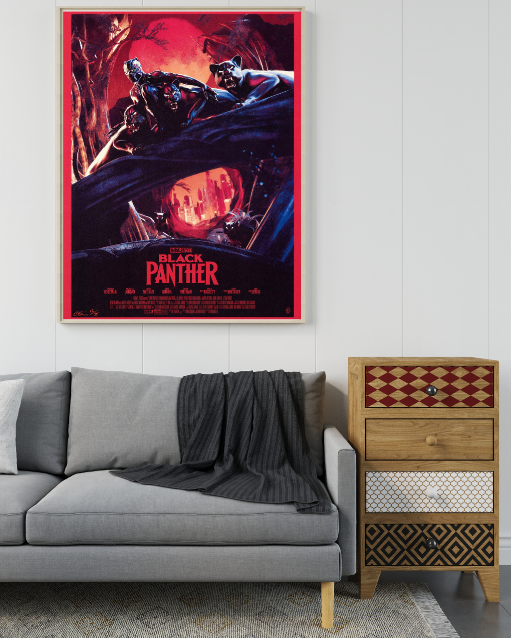 Affiche du film Black Panther (2018) avec Chadwick Boseman. Film Marvel culte entre action et super-héros. Reproduction HQ – Poster Hub.