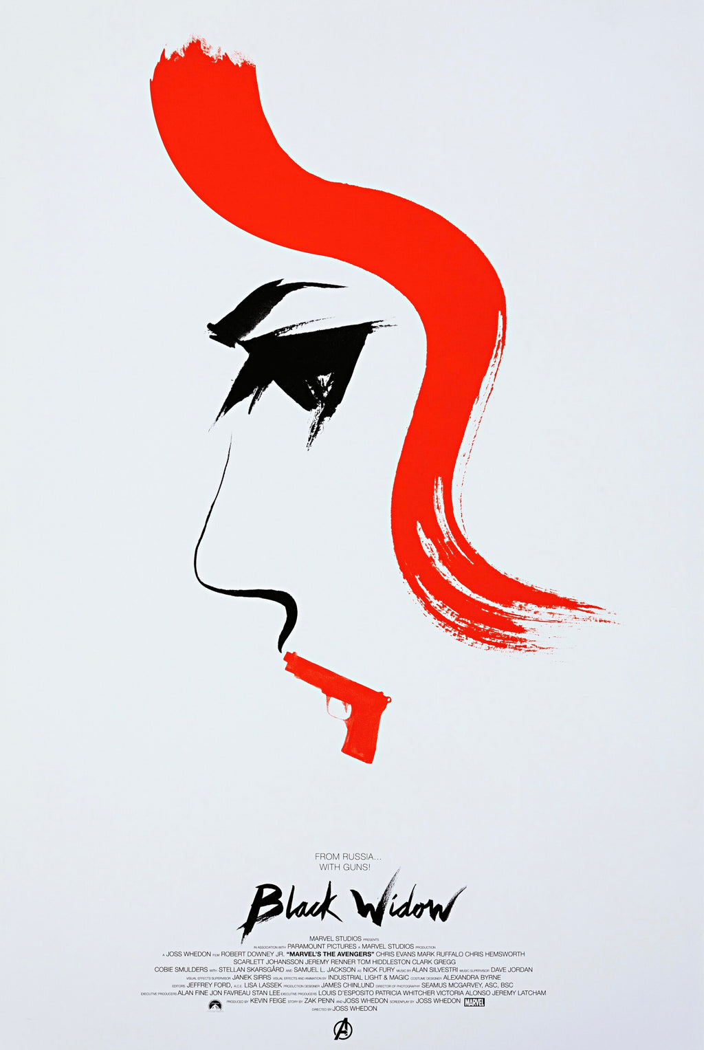Affiche Black Widow (2012) avec Scarlett Johansson. Design minimaliste iconique Marvel. Reproduction haute qualité – Poster Hub Studio.