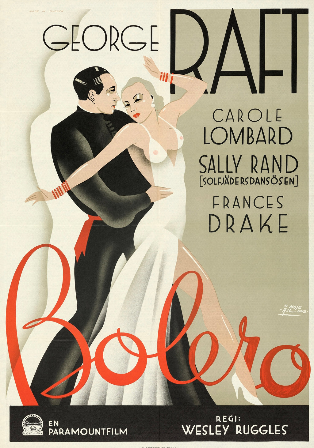 Affiche du film Bolero (1934) avec George Raft et Carole Lombard. Drame romantique culte. Reproduction HQ – Poster Hub Studio.