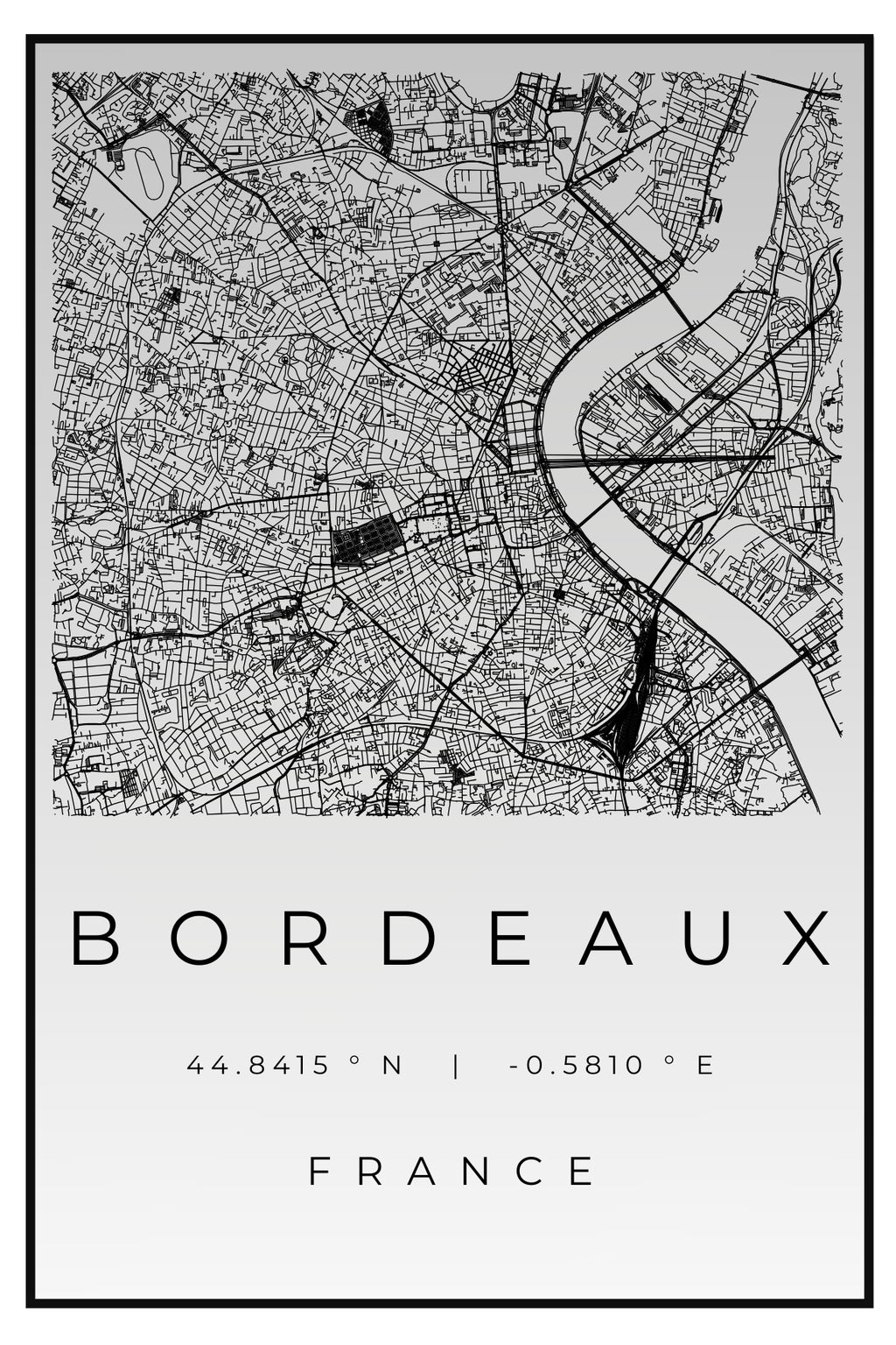 BORDEAUX PLAN DE LA VILLE, AFFICHE POSTER HUB STUDIO RÉTRO, HQ