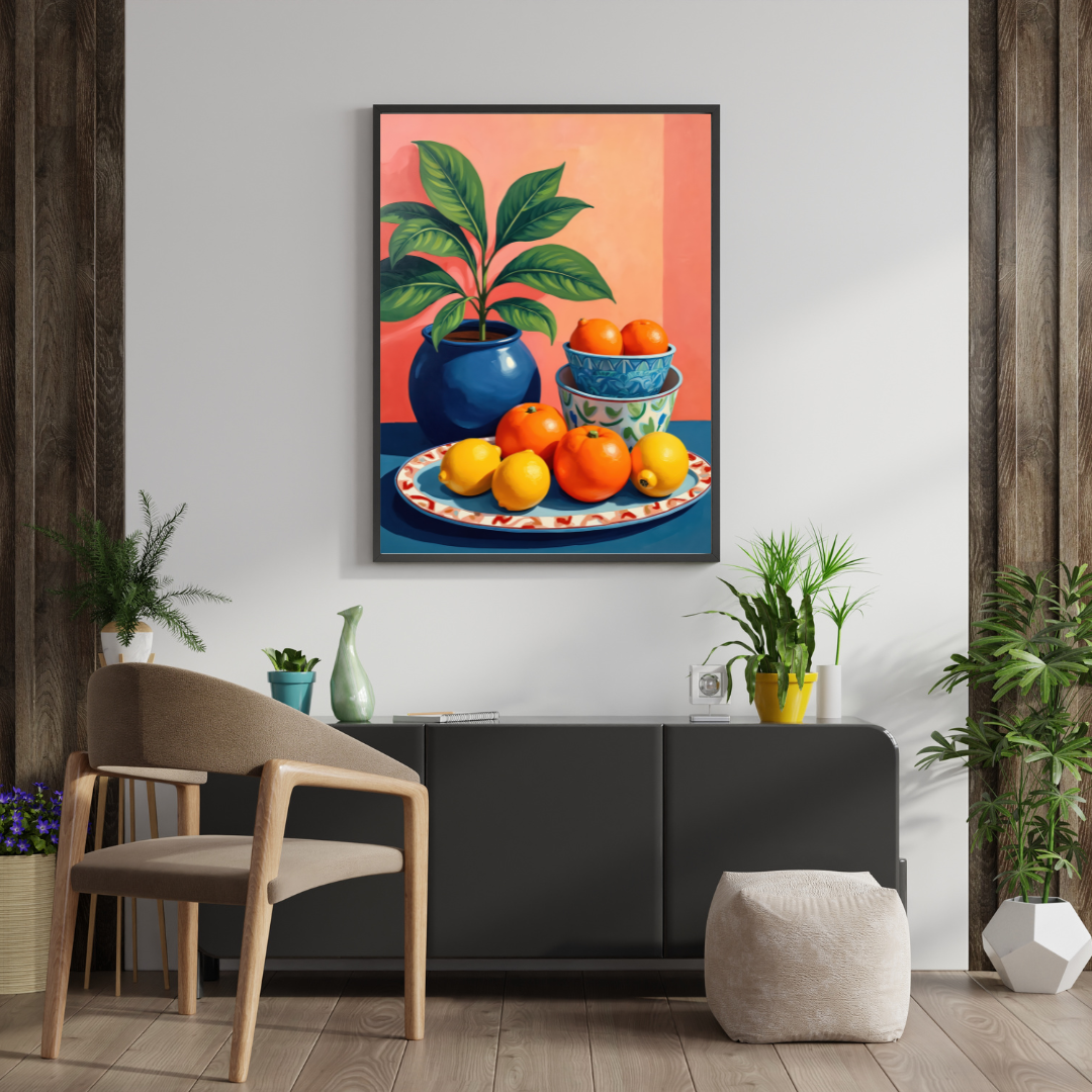 NATURE MORTE FRUITS (ORANGES ET CITRONS) - REPRO AFFICHE PUBLICITAIRE, VINTAGE, HQ