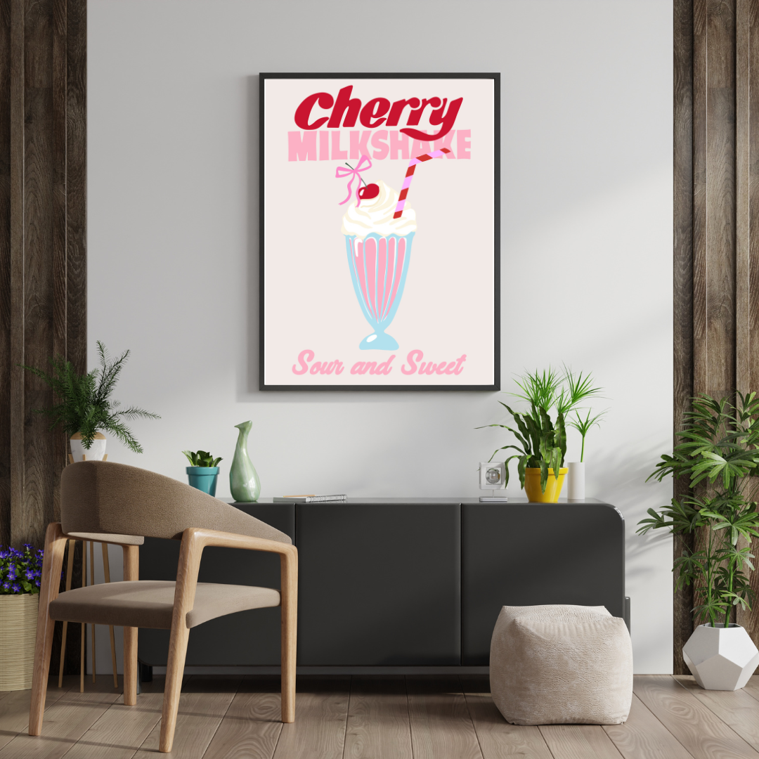 CHERRY MILKSHAKE - REPRO  POSTER, VINTAGE, HQ.
